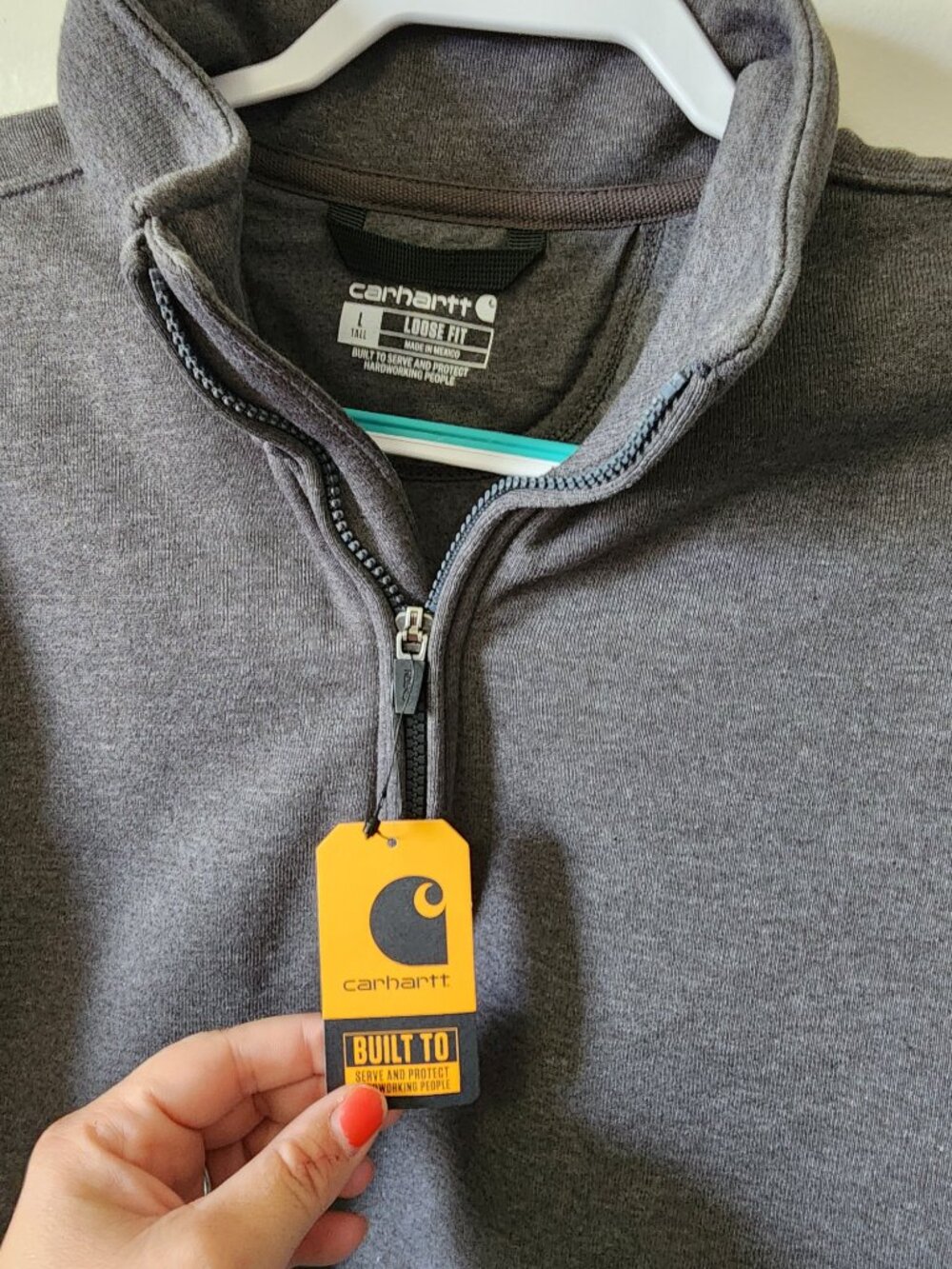 Carhartt Sweatshirt Men’s Large Tall Loose Fit 1/4 Zip Mock Neck Carbon Heather - Picture 5 of 5